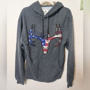 Buck Wear Realtree Edge Gray American Flag Buck Single Pocket Hoodie Pullover M‎